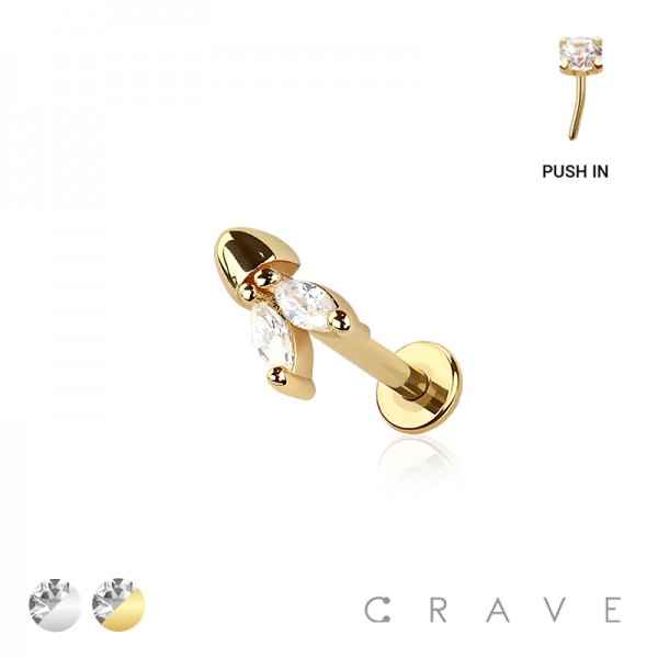 MARQUISE FLOWER POT THREADLESS (PUSH IN) 316L SURGICAL STEEL LABRET SET MARQUISE FLOWER POT THREADLESS (PUSH IN) 316L SURGICAL STEEL LABRET SET